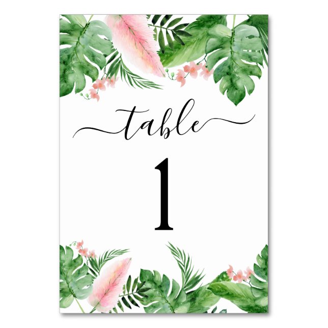 Tropical Palm Floral Watercolor Luau Wedding Tischnummer (Vorderseite)