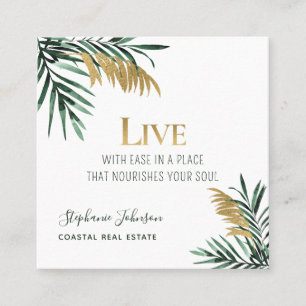 Tropical Palm Fronds Gold Real Anwesen Quadratische Visitenkarte