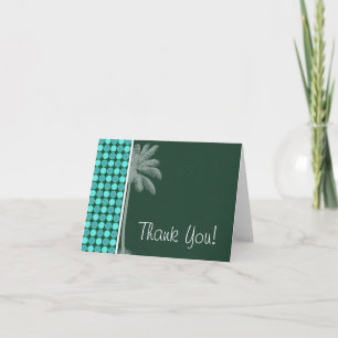 Tropical Palm; Green & Turquoise Polka Dot Dankeskarte