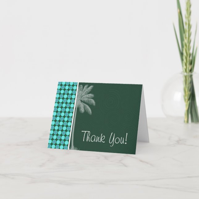 Tropical Palm; Green & Turquoise Polka Dot Dankeskarte (Vorderseite)