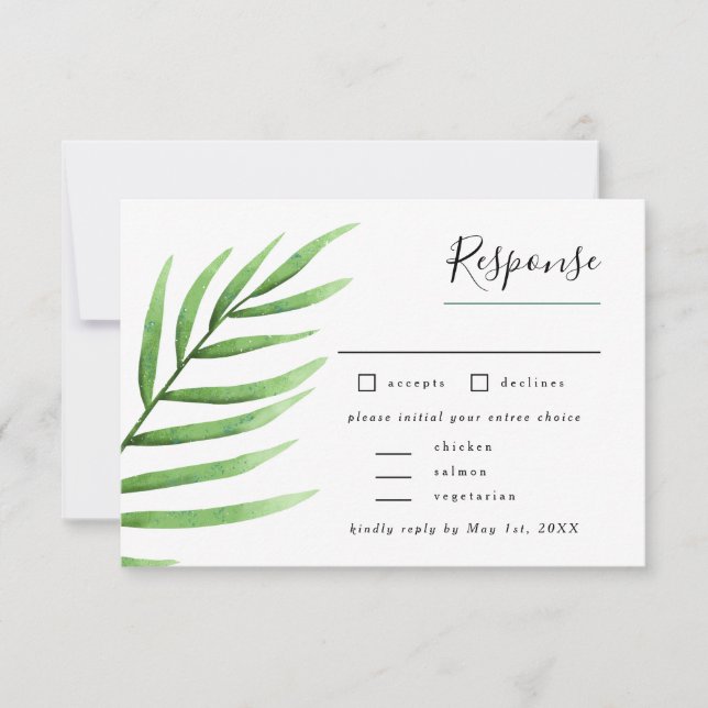 Tropical Palm Greenerity Wedding mit Entree Choice RSVP Karte (Vorderseite)