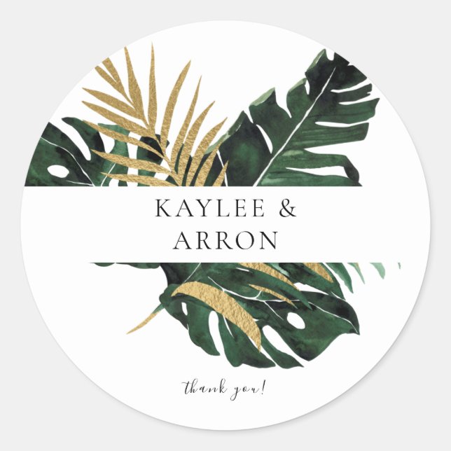 Tropical Palm Leaf Gold 3 Vielen Dank Runder Aufkleber (Vorderseite)