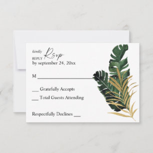 Tropical Palm Leaf Gold auf der RSVP Karte