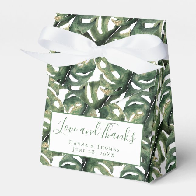 Tropical Palm Leaf Green Gold Hochzeit Vielen Dank Geschenkschachtel (Vorderseite)