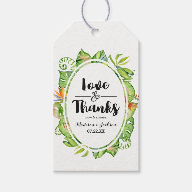 Tropical Palm Leaf Island Wedding Liebe & Danke Geschenkanhänger (Vorderseite)