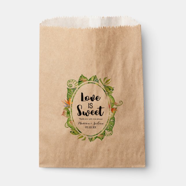 Tropical Palm Leaf Island Wedding Liebe ist süß Geschenktütchen (Vorderseite)