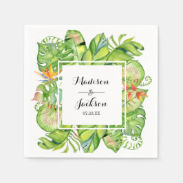 Tropical Palm Leaf Island Wreath Monogram Wedding Serviette