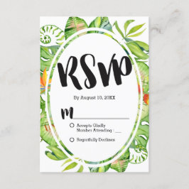 Tropical Palm Leaf Island Wreath Wedding RSVP Karte