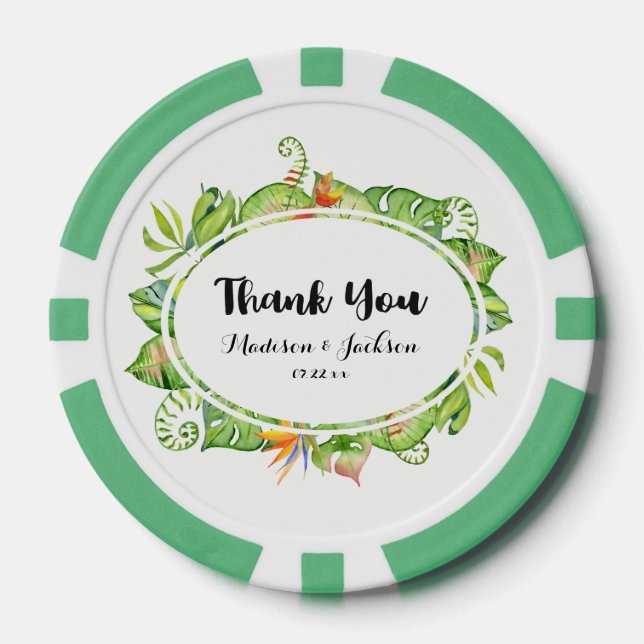 Tropical Palm Leaf Island Wreath Wedding Vielen Da Pokerchips (Vorderseite)