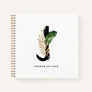Tropical Palm Leaf Letter J Monogram Personalisier Notizbuch