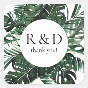 Tropical Palm Leaf Monogram - Quadratischer Aufkleber