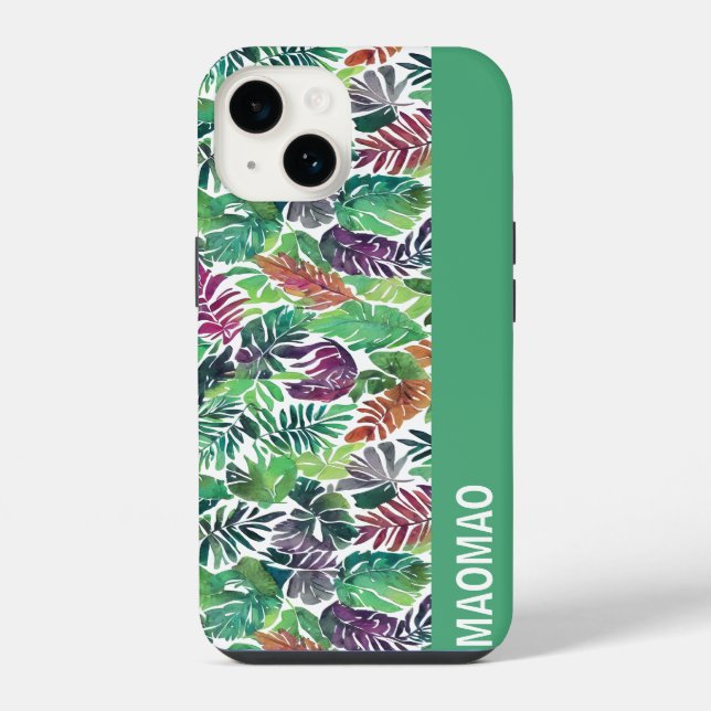 Tropical Palm Leaf Muster iPhone Case 14 Hülle (Rückseite)