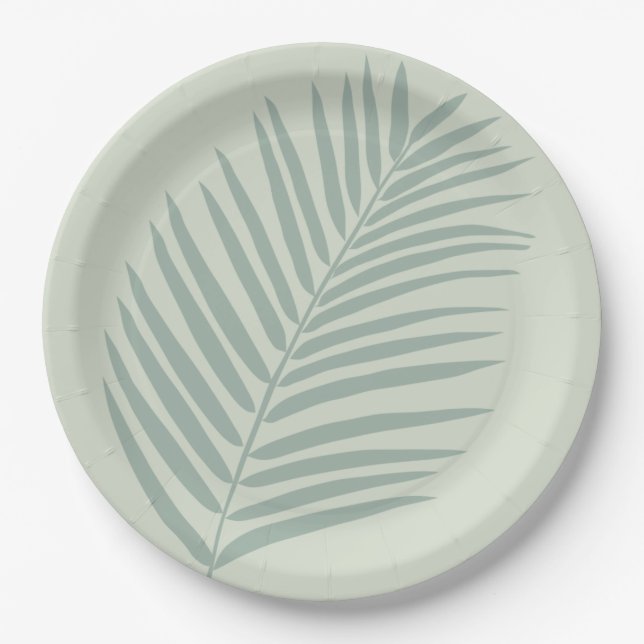 Tropical Palm Leaf Sage Green Pappteller (Vorderseite)