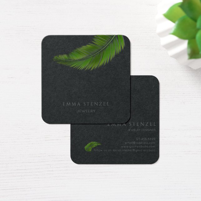 Tropical Palm Leaf Simplicity Square Business Card (Schreibtisch)