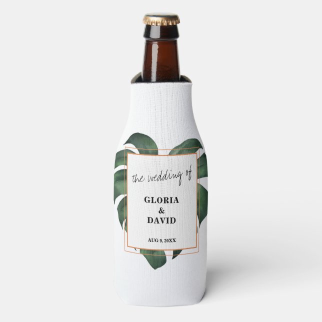 Tropical Palm Leaf Wedding Flaschenkühler (Flaschenvorderseite)