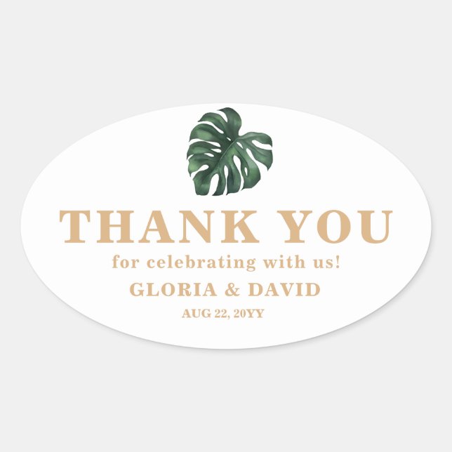 Tropical Palm Leaf Wedding Ovaler Aufkleber (Vorderseite)