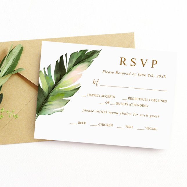 Tropical Palm Leaf Wedding RSVP Karte (Von Creator hochgeladen)