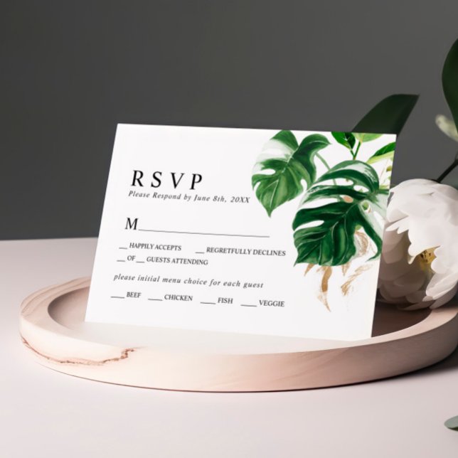 Tropical Palm Leaf Wedding RSVP Karte (Von Creator hochgeladen)