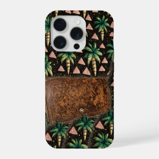  Tropical Palm & Leather Wallet Pattern iPhone 15  Pro Hülle
