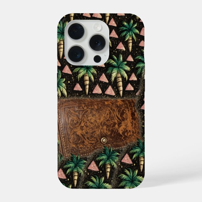  Tropical Palm & Leather Wallet Pattern iPhone 15  Pro Hülle (Rückseite)