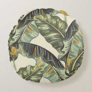 Tropical palm leaves, jungle leaf seamless vintag rundes kissen