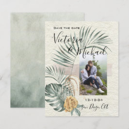 Tropical Palm Leaves wedding Foto Save the date Einladung