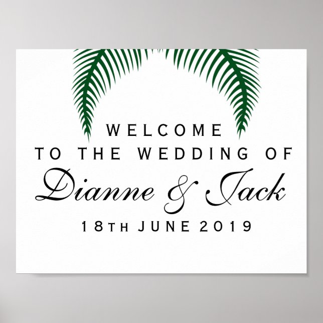 Tropical Palm Leaves Wedding Welcome Sign Poster (Vorne)
