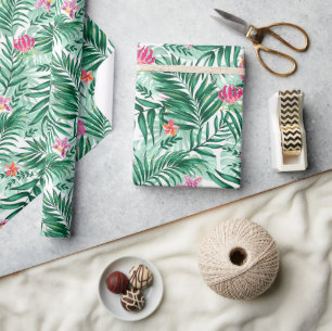 Tropical Palm & Monstera Blätter & exotische Blume Geschenkpapier