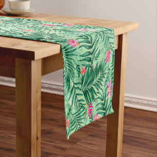 Tropical Palm & Monstera Blätter & exotische Blume Kurzer Tischläufer