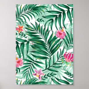 Tropical Palm & Monstera Blätter & exotische Blume Poster