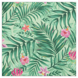 Tropical Palm & Monstera Blätter & exotische Blume Stoff