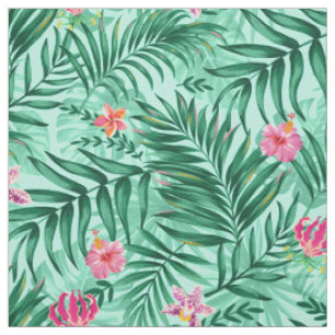 Tropical Palm & Monstera Blätter & exotische Blume Stoff