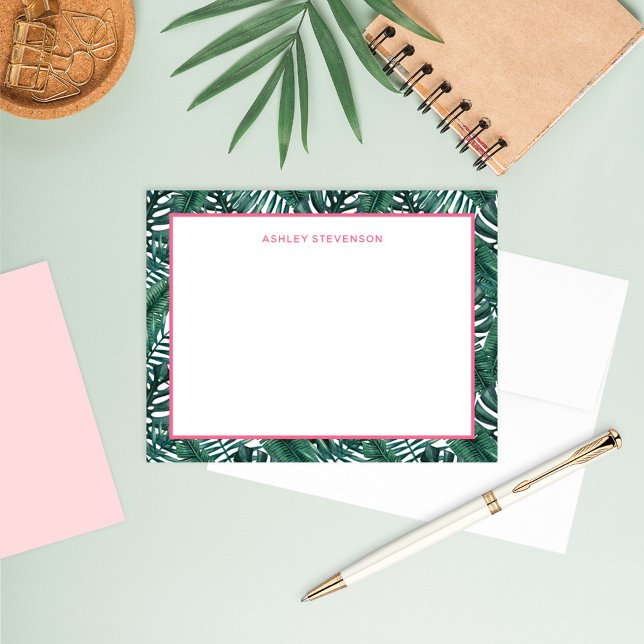 Tropical Palm Monstera Blätter Rosa Individuelle N Mitteilungskarte (Von Creator hochgeladen)