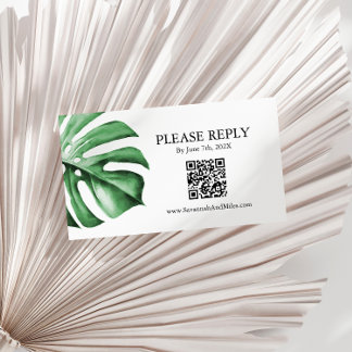 Tropical Palm Monstera Leaf Wedding QR Code Card Visitenkarte