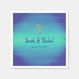Tropical Palm Mute Blue Green Beach Hochzeit Serviette