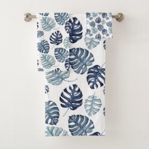 Tropical Palm Navy Blue Gold Badhandtuch Set