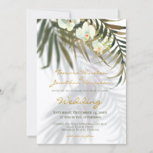 Tropical Palm & Orchid Shadows Beach Wedding Einladung