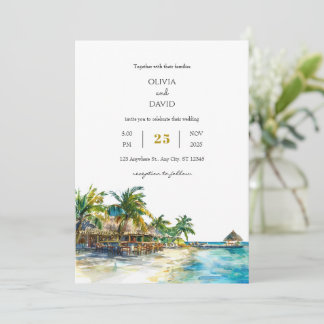 Tropical Palm Paradise Travel Sandy Beach Wedding Einladung