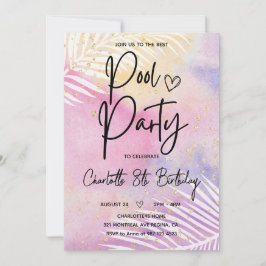 Tropical Palm Pastel Rainbow Pool Party Geburtstag Einladung