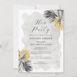 Tropical Palm Schwarz-weiß Gold Hen Party Einladung