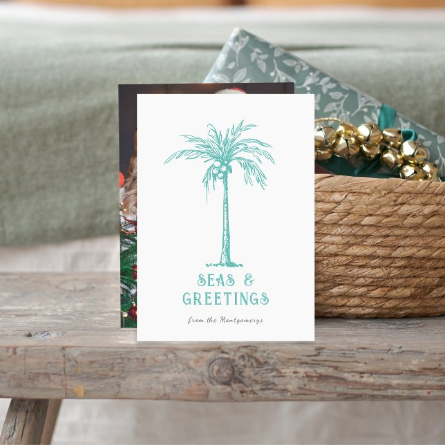 Tropical Palm Seen und Grüße Weihnachten Foto (Tropical Palm Seas and Greetings Christmas Photo Holiday Card)