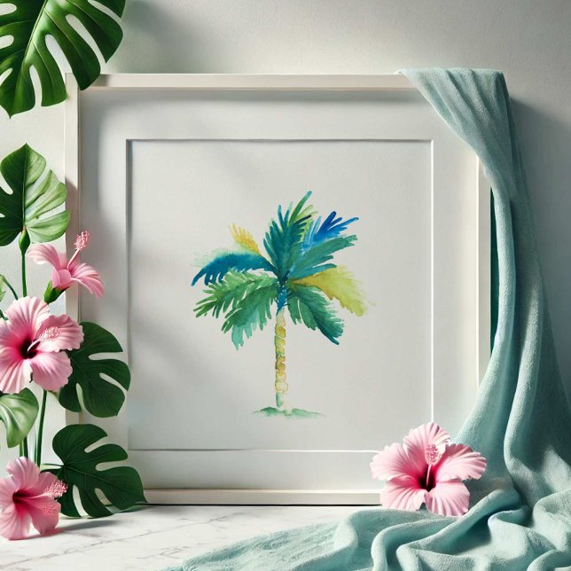 Tropical Palm Treatro Sociale Banca Poster (Watercolor paintings palm tree art by Victoria Grigaliunas of Do Tell A Belle)