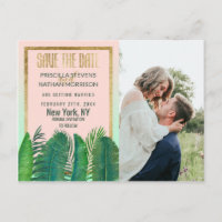 Tropical Palm Tree Banana Leaf Gold Save the Date