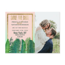Tropical Palm Tree Banana Leaf Gold Save the Date