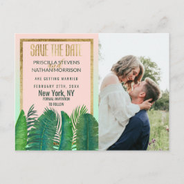 Tropical Palm Tree Banana Leaf Gold Save the Date Postkarte