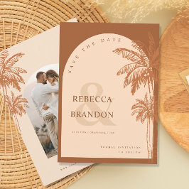 Tropical Palm Tree Beach Foto Terracotta Wedding Save The Date