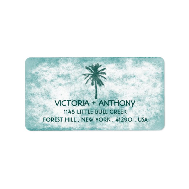 Tropical Palm Tree Beach Hochzeit Adressaufkleber (Vorne)