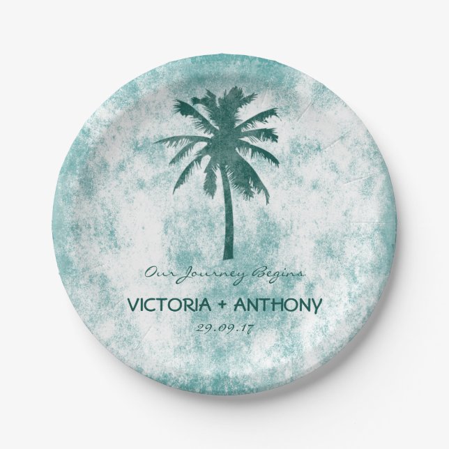 Tropical Palm Tree Beach Hochzeit Pappteller (Vorderseite)