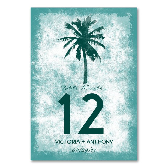 Tropical Palm Tree Beach Hochzeit Tischnummer (Vorderseite)