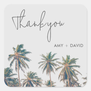 Tropical Palm Tree Beach Hochzeit Vielen Dank Quadratischer Aufkleber